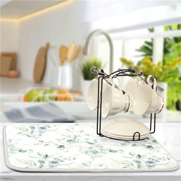 Green Leaves Dish Drying Mat for Kitchen Counter - Picture 5 of 8